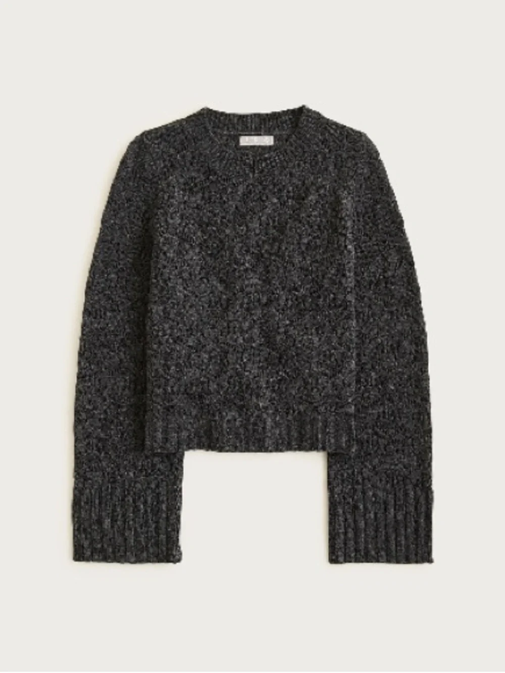 J.Crew new Wide-sleeve pointelle crewneck sweater merino wool charcoal gray NWT